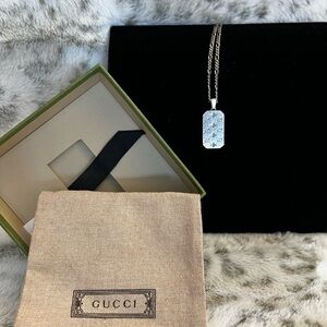 Gucci GG and Bee Engraved Dog Tag Pendant Necklace